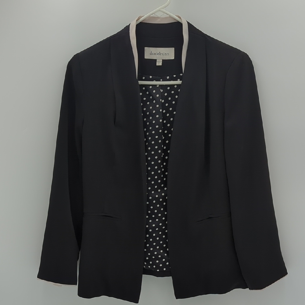 Daniel Rainn White Collar Blazer Polka Dot Lined Medium Black Office Career chic